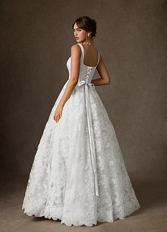 Azazie Geneva At-home Try On Dresses Diamond White Ball-Gown Square Neckline Lace Dress image2