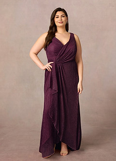 Upstudio Tuscon Mother of the Bride Dresses A-Line V-Neck Ruched Metallic Mesh Asymmetrical Dress image9