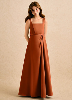 Azazie Emiko Girls Formal Flower Girl Dresses Burnt Orange A-Line Pleated Matte Satin Dress image1