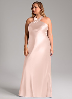 Azazie Doretta Bridesmaid Dresses Rose Gold Mermaid Bow Metallic Satin Dress image12