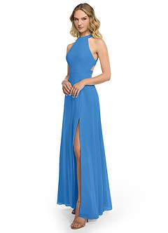Azazie Clarice Bridesmaid Dresses Blue Jay A-Line Halter Chiffon Dress image2