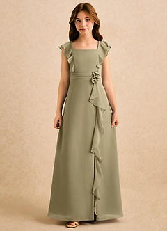 Azazie Soso Girls Formal Blomsterpigekjoler A-Line Plisseret Chiffon Gulv-længde Kjole image3