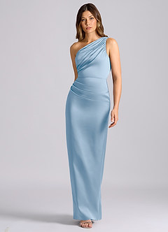 Azazie Akilah Bridesmaid Dresses Powder Blue Mermaid One Shoulder Stretch Satin Dress image4