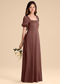 Azazie Briar Junior Vestido de Expresado de Satén Elástico de Corte en A con Lazo image6