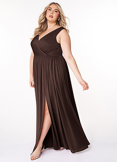 Azazie Tanicia Brautjungfernkleider A-Linie V-Hals Gefaltet Gittergewebe Kleid Ganache image7