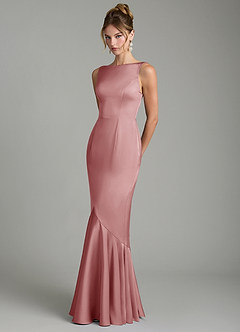 Azazie Tamera Bridesmaid Dresses Dusty Rose Mermaid Pleated Stretch Satin Dress image2