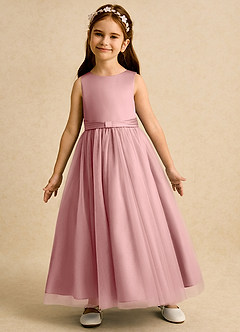 Azazie Lior Flower Girl Dresses Dusty Rose Ball-Gown Pleated Tulle Dress image4
