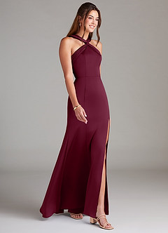 Azazie Rue Robes de demoiselle d'honneur Robe Trapèze en Satin extensible Plissée Mûre image4