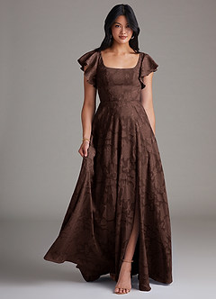 Azazie Bondi Brudepigekjoler En streg Sideslids Blomsterudbrændthed Gulv-længde Kjole image1