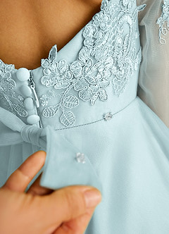 Azazie Precious vestidos de niña de las flores Vestido de Neblina de Tul de Corte En A con Encaje image6