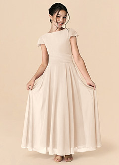 Azazie Payton Abito A-Line in Chiffon Fiocco Alabastro Bianco image3