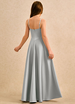 Azazie Coconut Girls Formal Robe Demoiselle D'honneur Fillette Robe Trapèze en Satin extensible Plissée Argent image2