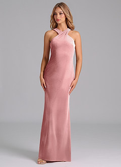 Azazie Doretta Bridesmaid Dresses Dusty Rose Mermaid Pleated Velvet Dress image4