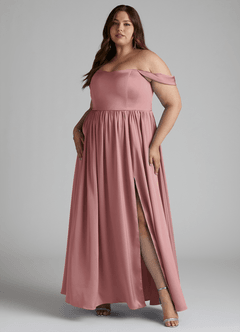 Azazie Morana Brautjungfernkleider Wandelbar A-Linie Schulterfrei Stretch-Satin Kleid Altrosa image12