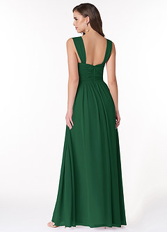 Azazie Zapheira Vestidos de damas de honor Vestido de Verde Oscuro de Gasa de Corte en A con Volante image2