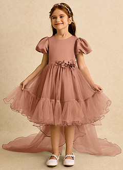 Azazie Cocoa vestidos de niña de las flores Vestido de Bronceador de Tul de Princesa con Plisado image3
