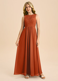 Azazie Skyla Junior Burnt Orange A-Line Pleated Chiffon Dress image3