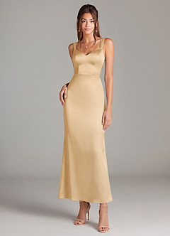 Azazie Denice Brautjungfernkleider Etui Plissee Stretch-Satin Kleid Gold image3