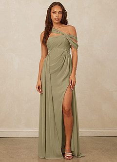 Christian Siriano Bridal for Azazie 1014 Robes de demoiselle d'honneur Robe Trapèze en Mousseline de soie Épaule décolletée Vert Mousse image4