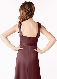 Azazie Barbara Junior Sangria A-Line Bow Stretch Satin Dress image4