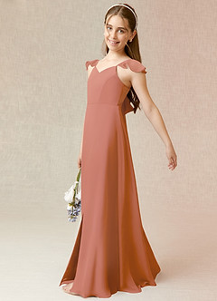 Azazie Everett Junior A-Linie Chiffon Kleid Mai Tai image3