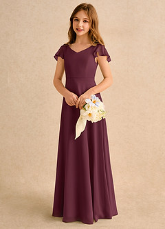 Azazie Nari Girls Formal Flower Girl Dresses Cabernet A-Line with Sleeves Chiffon Dress image3