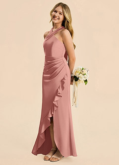 Azazie Thea Junior Rosette Sheath Ruched Stretch Satin Dress image1