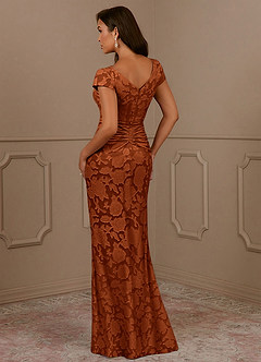 Azazie Roya Mother of the Bride Dresses Burnt Orange Mermaid Ruched Floral Burnout Dress image3