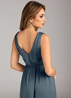 Azazie Tanicia Robes de demoiselle d'honneur Robe Trapèze en Satin extensible Plissée Violet Crépusculaire image7