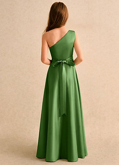 Azazie Puddles Girls Formal Flower Girl Dresses Basil A-Line One Shoulder Matte Satin Dress image3