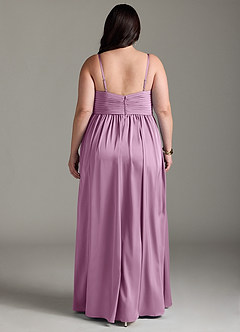 Azazie Alia Bridesmaid Dresses Wisteria A-Line Pleated Stretch Satin Dress image9