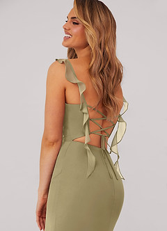 Barbie ♥ Azazie Bridesmaid Dresses Moss Green Mermaid Corset Chiffon Dress image2