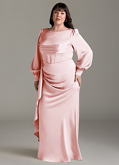 Azazie Raye Bridesmaid Dresses Blushing Pink Mermaid Long Sleeve Stretch Satin Dress image10