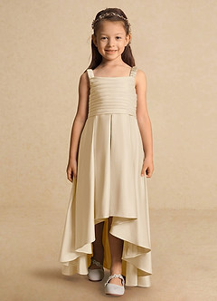 Azazie Kat Blumenmädchenkleider A-Linie Plissee Matte Satin Kleid Champagner image5