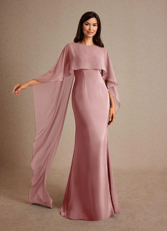 Azazie Milfred Mother of the Bride Dresses Dusty Rose Sheath Boatneck Stretch Satin Dress image4