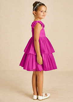 Azazie Vanellope Blumenmädchenkleider A-Linie Schleifen Tüll Kleid Fuchsia image4