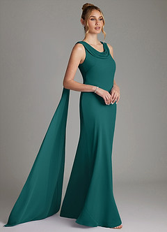 Azazie Jaya Bridesmaid Dresses Peacock Sheath Pleated Chiffon Dress image5
