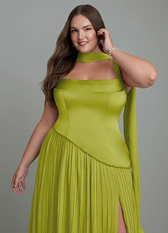 Azazie Stephanie Bridesmaid Dresses Lemongrass A-Line Pleated Stretch Satin Dress image13