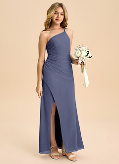 Azazie Eren Junior Vestido Tormentoso de Chiffon de Linha A com Plissado image3