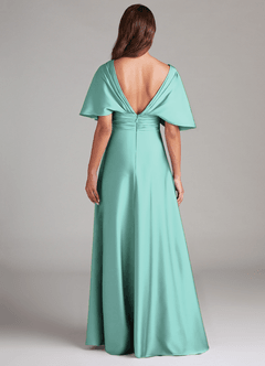 Azazie Pamela Robes de demoiselle d'honneur Robe Trapèze en Satin extensible Plissée Aqua image6
