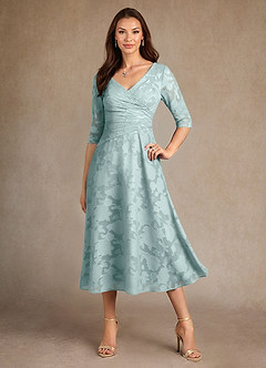 Azazie Durant Kleider für die Brautmutter A-Linie Plissee Blumen-Burnout Kleid Nebel image4