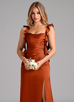 Azazie Jessamine Robes de demoiselle d'honneur Robe Trapèze en Satin extensible Corset Paprika image7