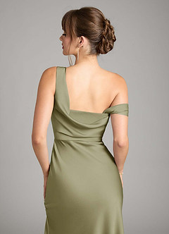 Azazie Madelyn Bridesmaid Dresses Pistachio Mermaid One Shoulder Stretch Satin Convertible Dress image7
