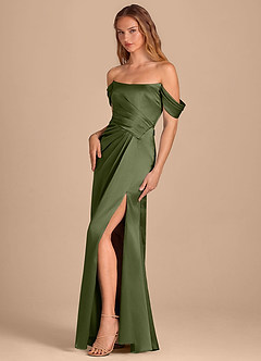 Azazie Shea Vestidos de damas de honor Vestido de Oliva de Satén Metálico de Corte Sirena Convertible con Vestidos sin tirantes image3