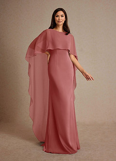 Azazie Milfred Mother of the Bride Dresses Antique Rose Sheath Boatneck Stretch Satin Dress image3