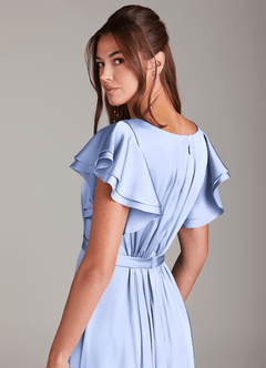 Azazie Daphne Modest Bridesmaid Dresses A-Line Ruched Stretch Satin Floor-Length Dress image5