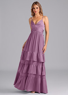 Azazie Nathalia Bridesmaid Dresses Wisteria A-Line Pleated Stretch Satin Dress image5