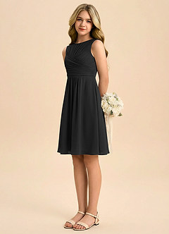 Azazie Skyla Junior A-Line Plisseret Chiffon Mini Junior brudepige Kjole image4