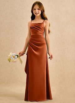 Azazie Cannoli Girls Formal Blumenmädchenkleider A-Linie Plissee Matte Satin Kleid Gebranntes Orange image5