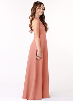 Azazie Laurel Junior Coral A-Line Stretch Satin Dress image2